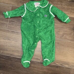 Vintage 80s IZOD Lacoste Baby Green Terrycloth Sleeper One Piece Long Sleeve